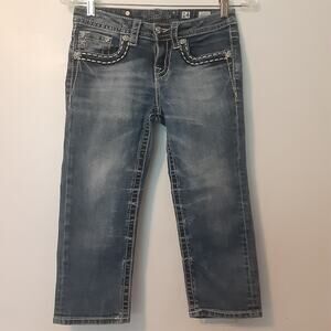 Miss Me Jeans Capris Girls 14 Blue Mid Rise Youth Denim Peace Sign Thick Stitch